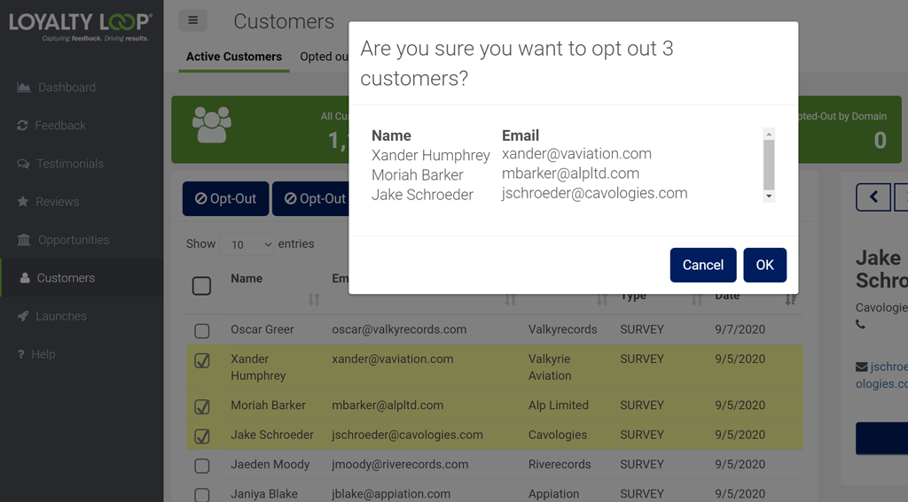 LoyaltyLoop Opt-Out Contacts