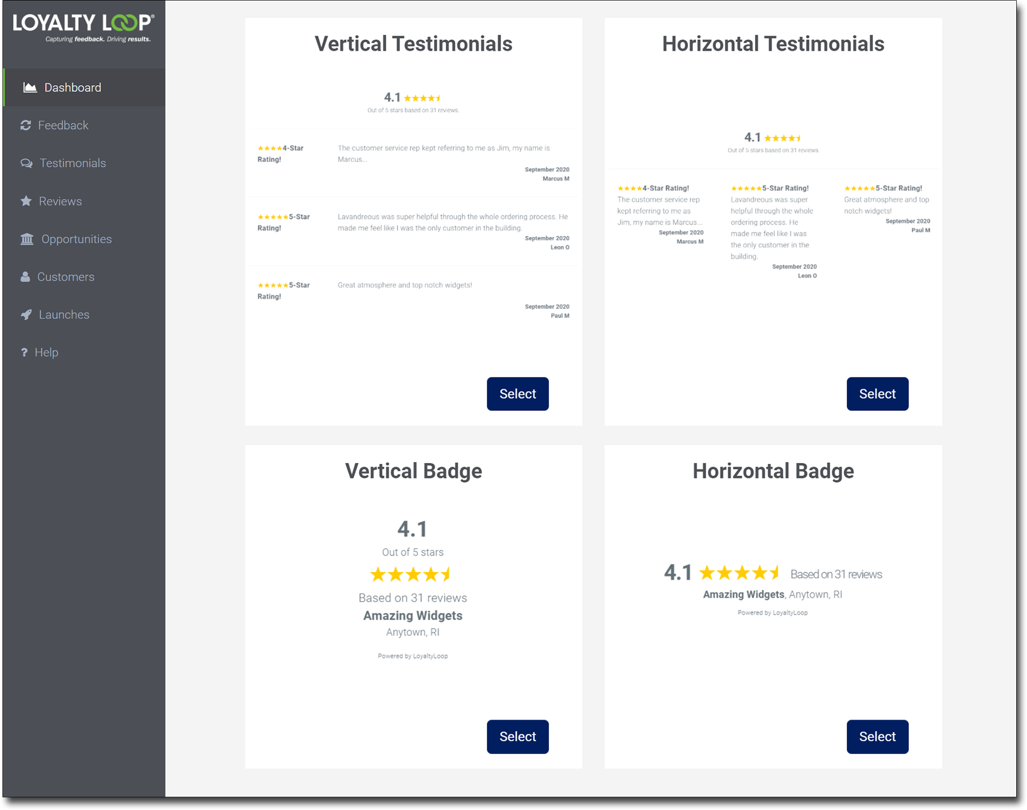 LoyaltyLoop Testimonial Publisher Widget