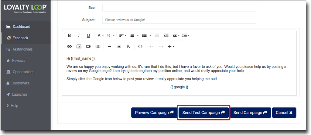 LoyaltyLoop Test Campaign